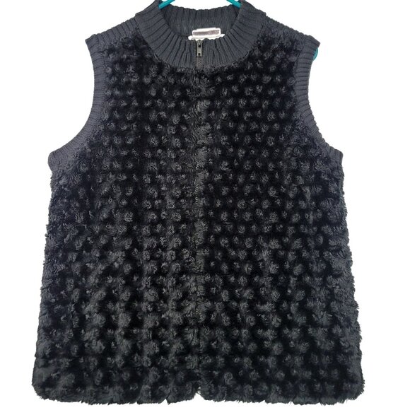 Womens Textured Faux Fur Vest Size Large Lightweight Knit Zip Front - Picture 1 of 7
